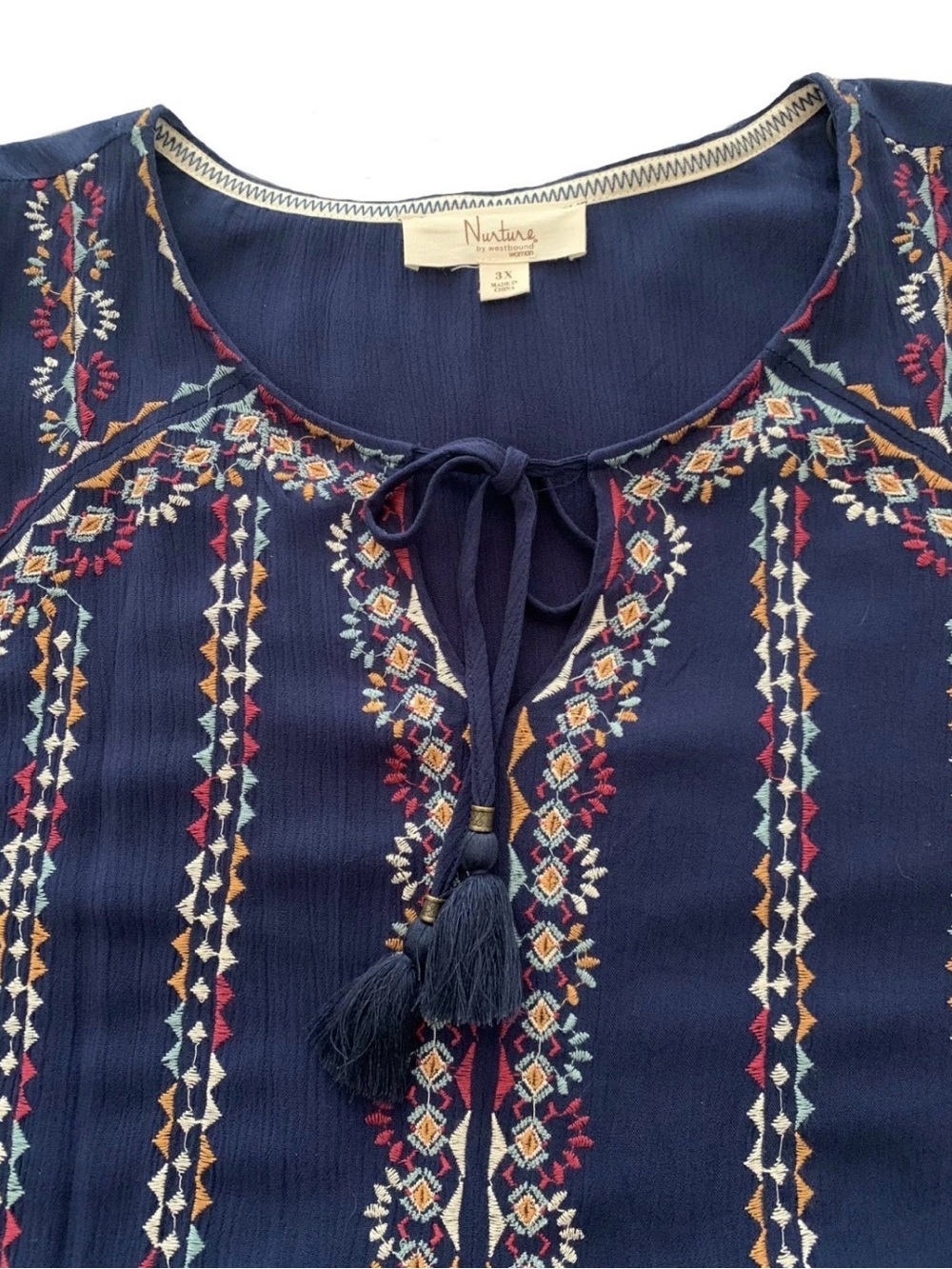 NEW Plus Size 3X Nurture Westbound Long Sleeve V-Neck Embroidered Dress Navy $99 - Picture 5 of 13